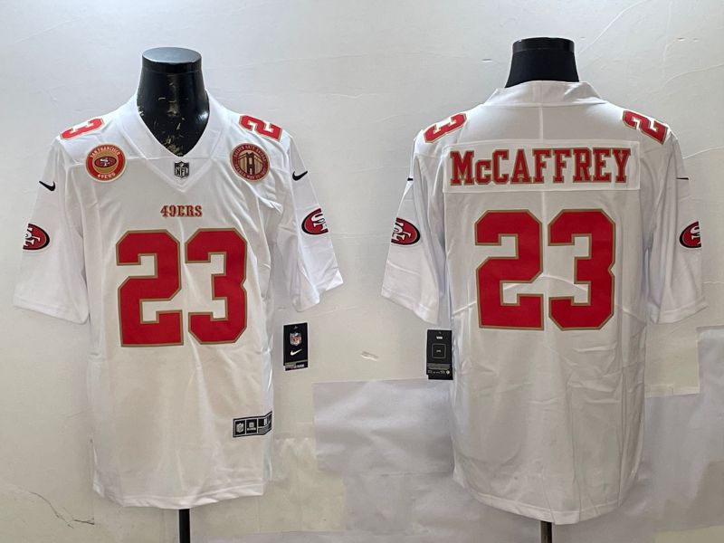 Men San Francisco 49ers #23 Mccaffrey White gold Fashion 2025 Nike Limited NFL Jersey style 7